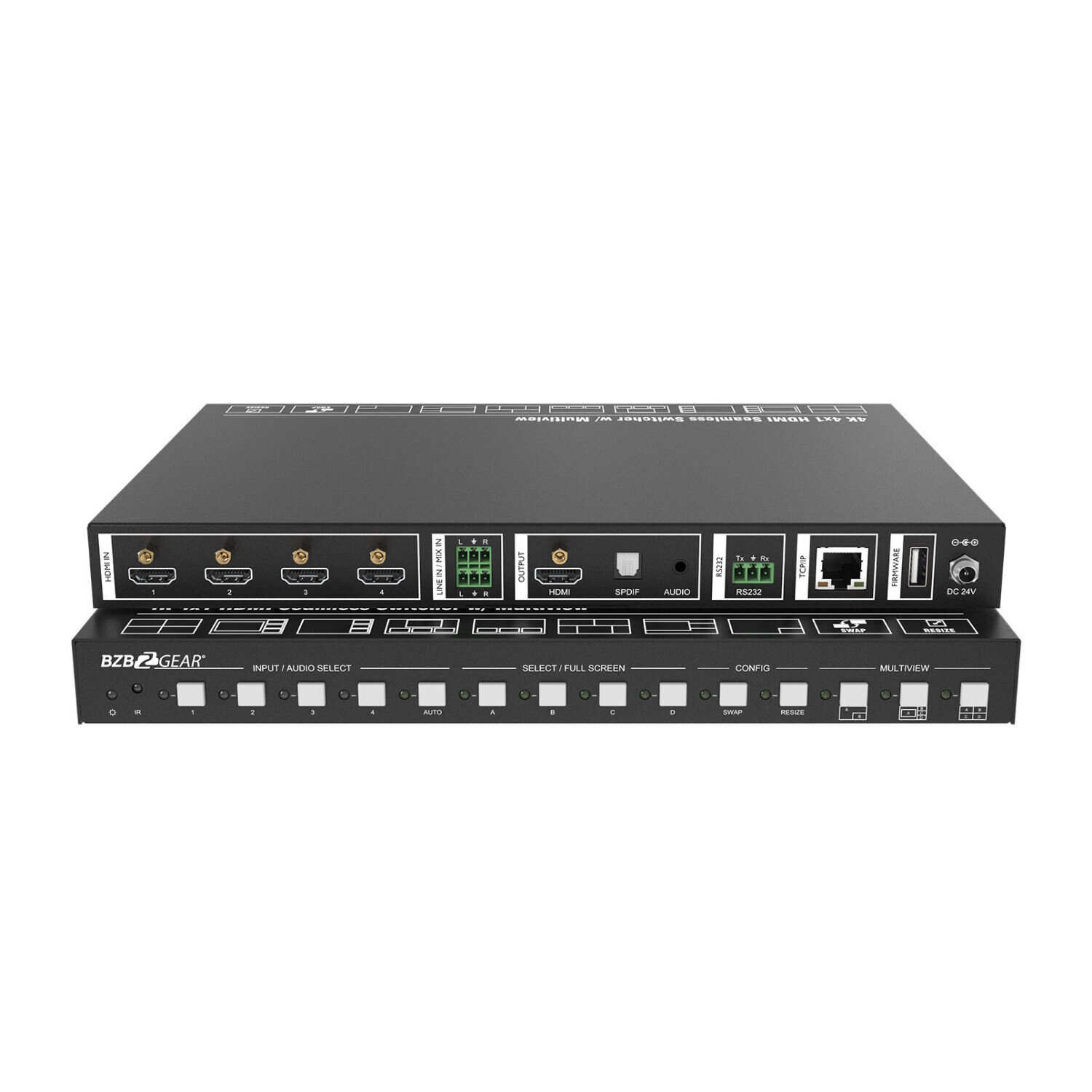 BZBGear 4x1 4K HDMI Seamless Switcher Scaler with Audio and Multiview
