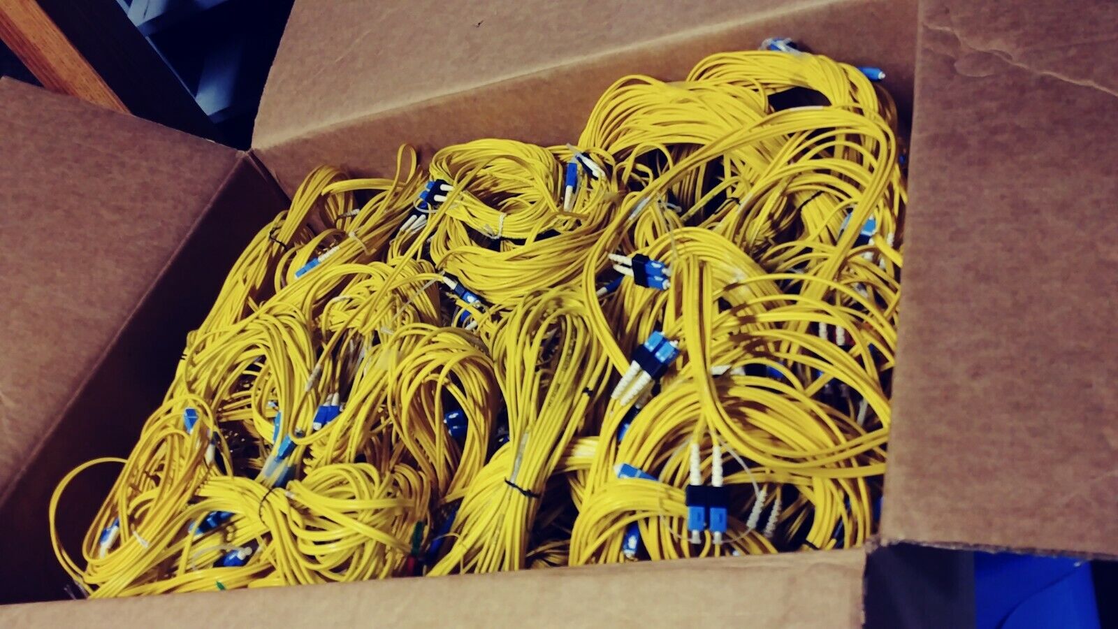 Large Box of Used Various Duplex Fiber Optic Patch Cables 
