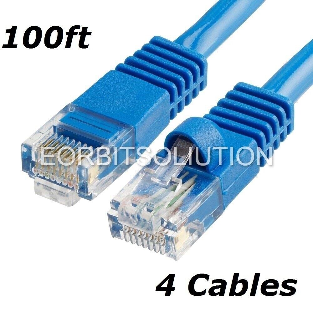 ETHERNET LAN NETWORK CABLE RJ45 Patch Network Blue US  4x 100FT CAT5 CAT5E BLUE