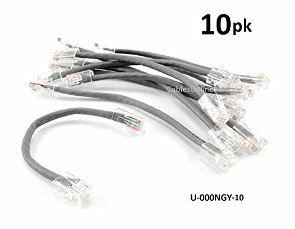 10-PACK 6in Assembly Cat5e Ethernet Non-Boot RJ45 Network Cable, Grey,
