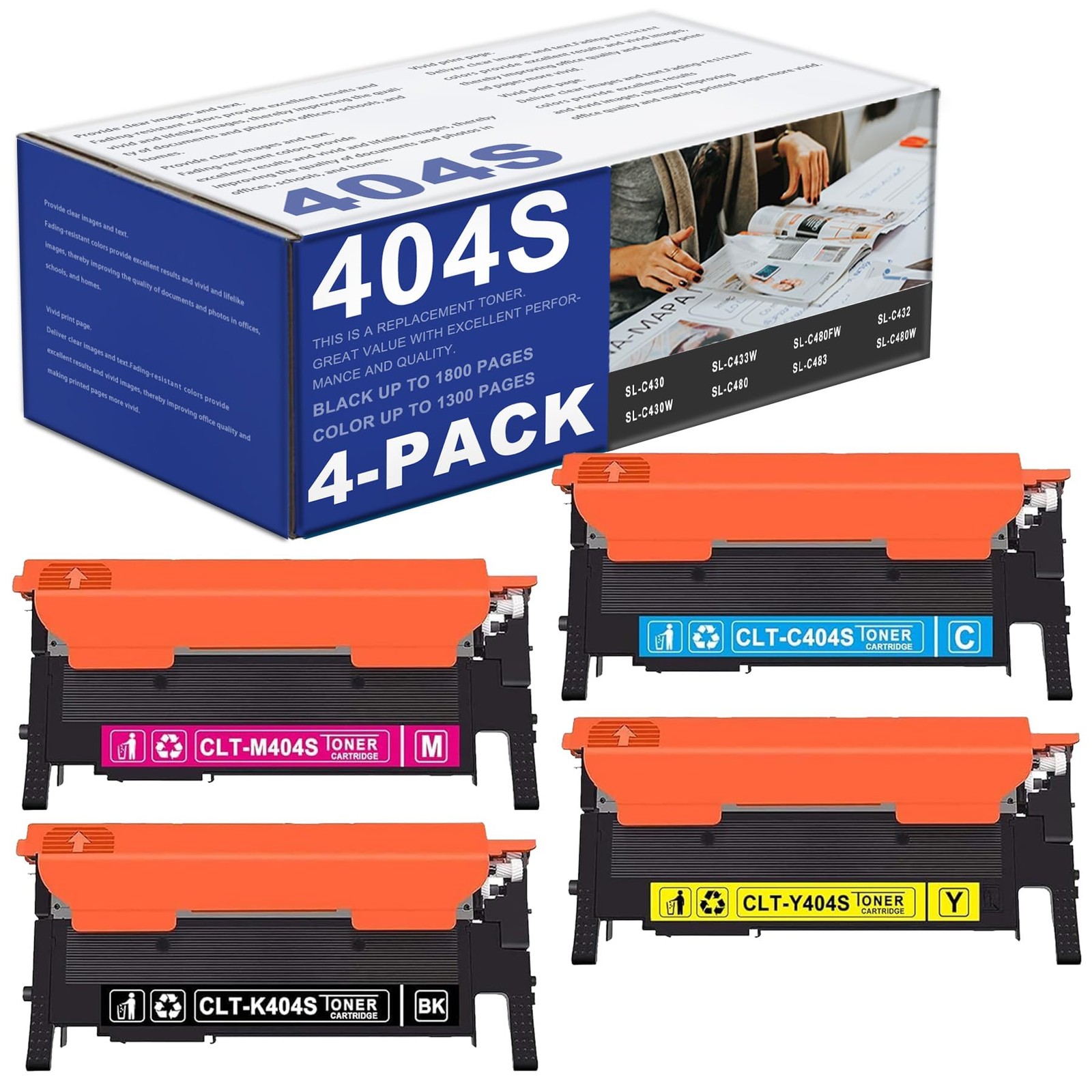 4 Pack 404S Toner Cartridge Replacement for Samsung CLT-404S