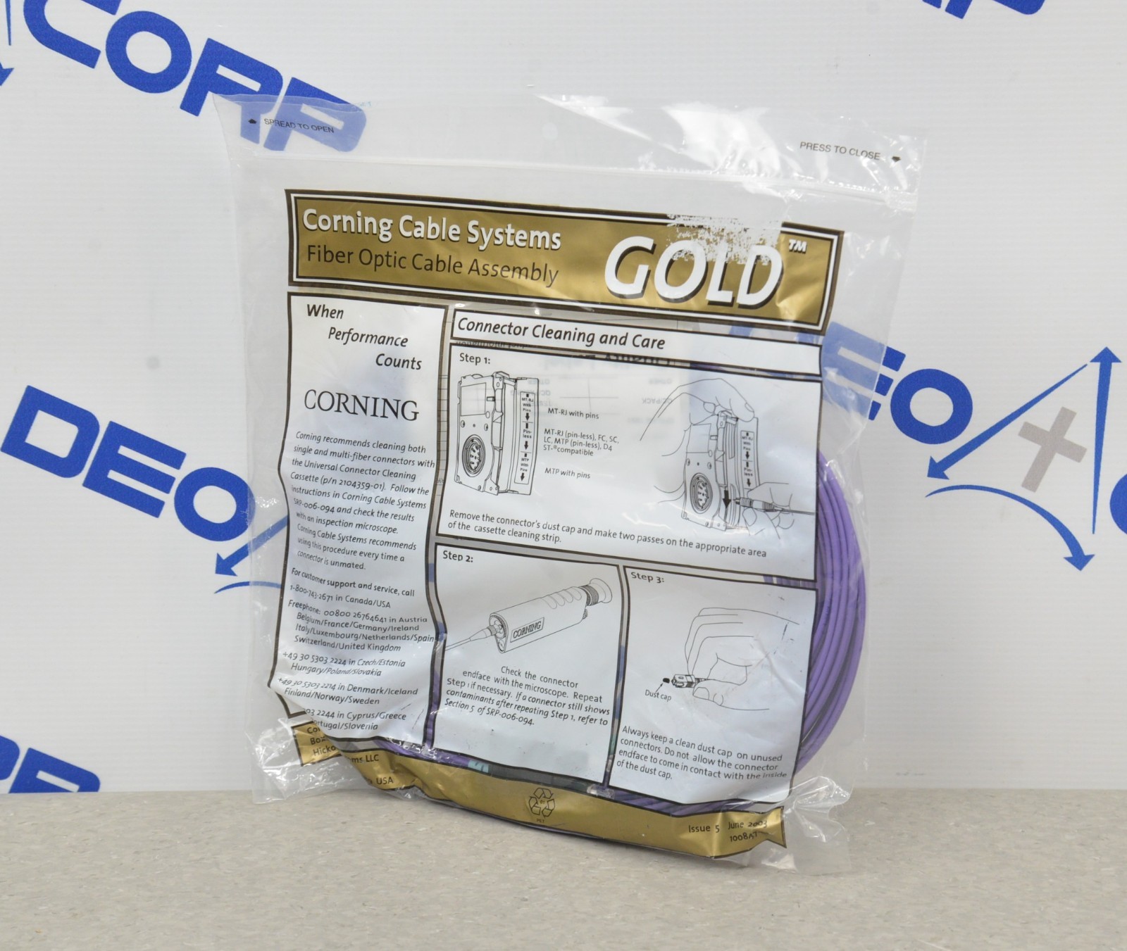 Lot of 5 Corning Cable Systems GOLD Fiber Optic Cable 0557-A9660-016M