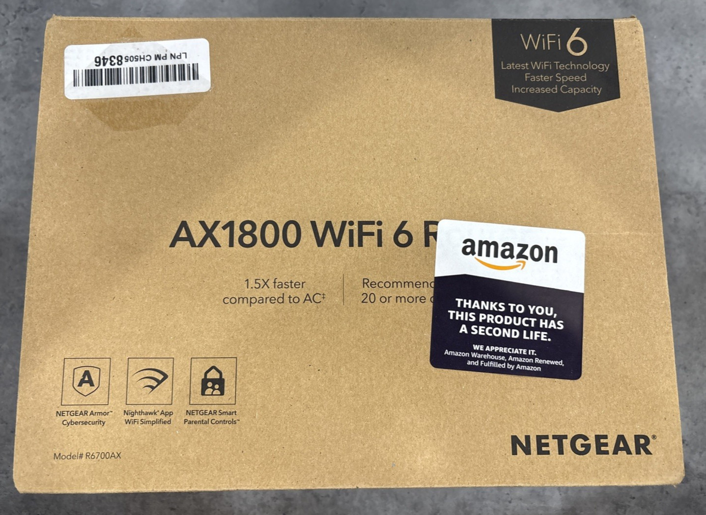 NETGEAR - R6700AX-1AZNAS, AX1800 4-Stream WiFi 6 Router