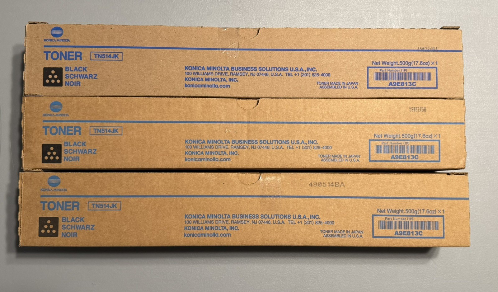 3x Genuine OEM Konica Minolta TN-514JK (A9E813C) Black Toner Cartridge