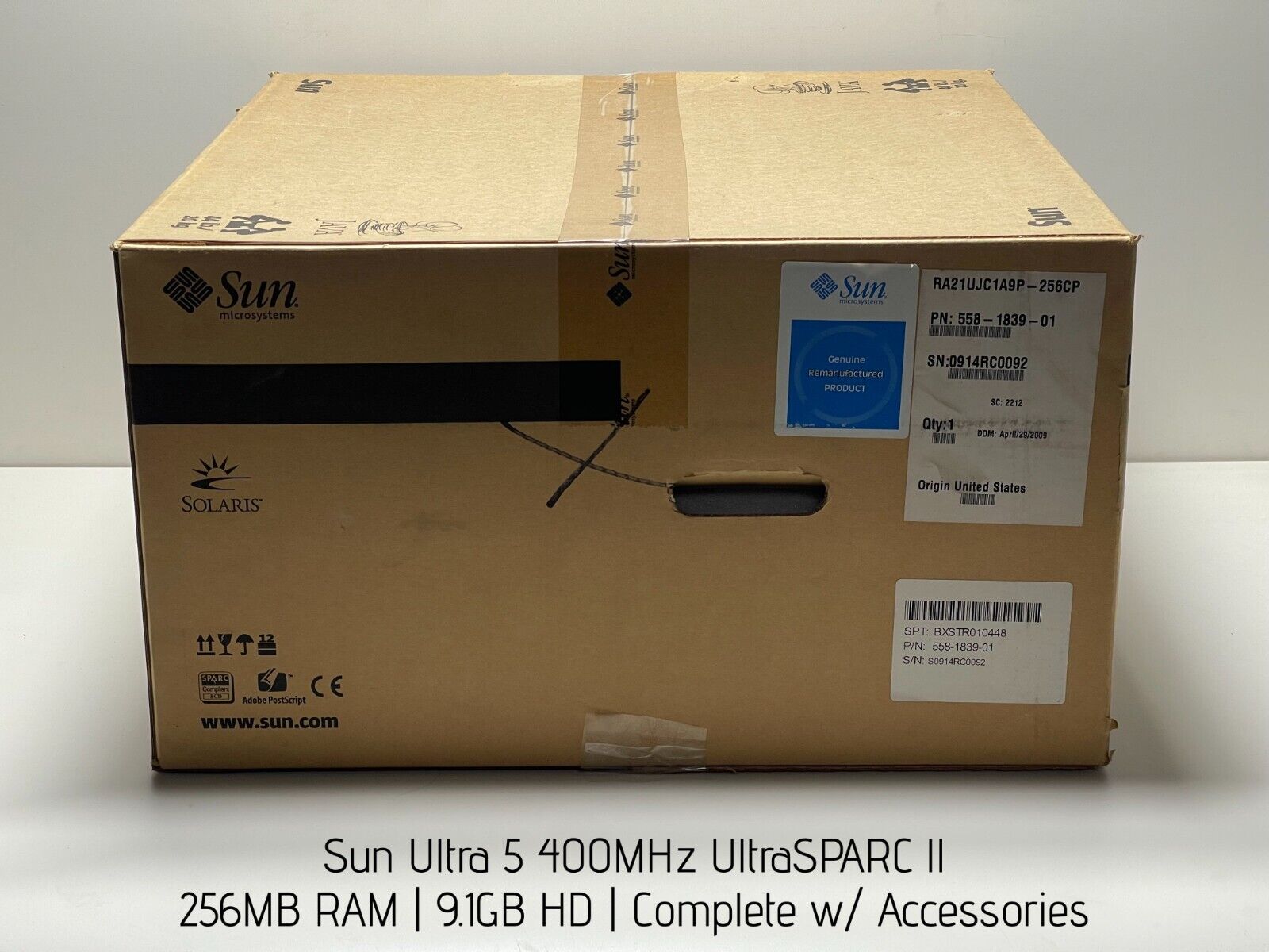 Sun Ultra 5 400MHz UltraSPARC II, 256MB RAM, 9.1GB HD, Complete w/ Accessories