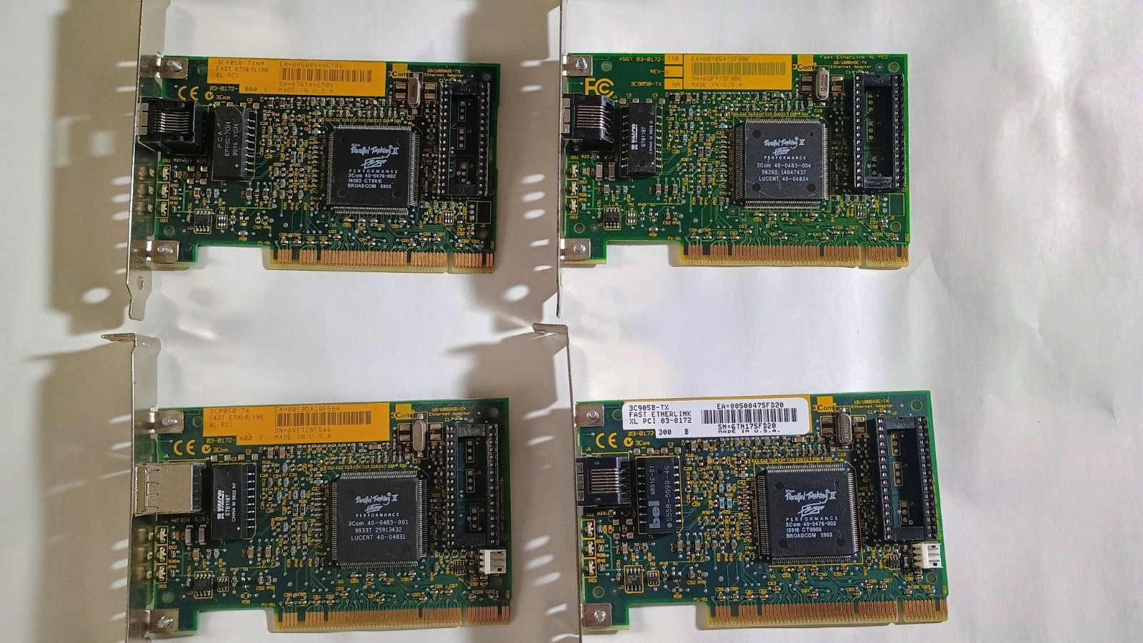 Lot of 4 3Com 3C905BTXNM 3C905B-TX  PCI Fast Ethernet Network Card 