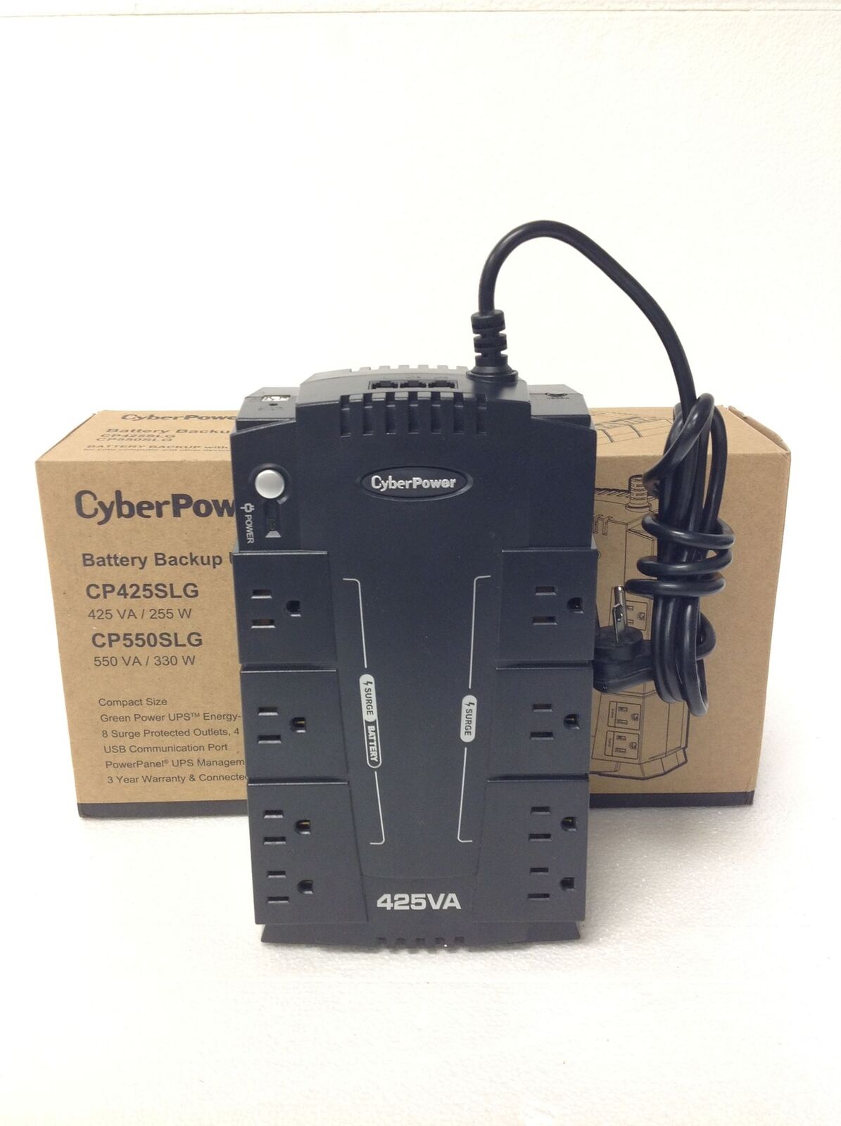 Cyber Power 425VA CP425SLG 8 Outlets Surge Protector Battery Back UP, No battery