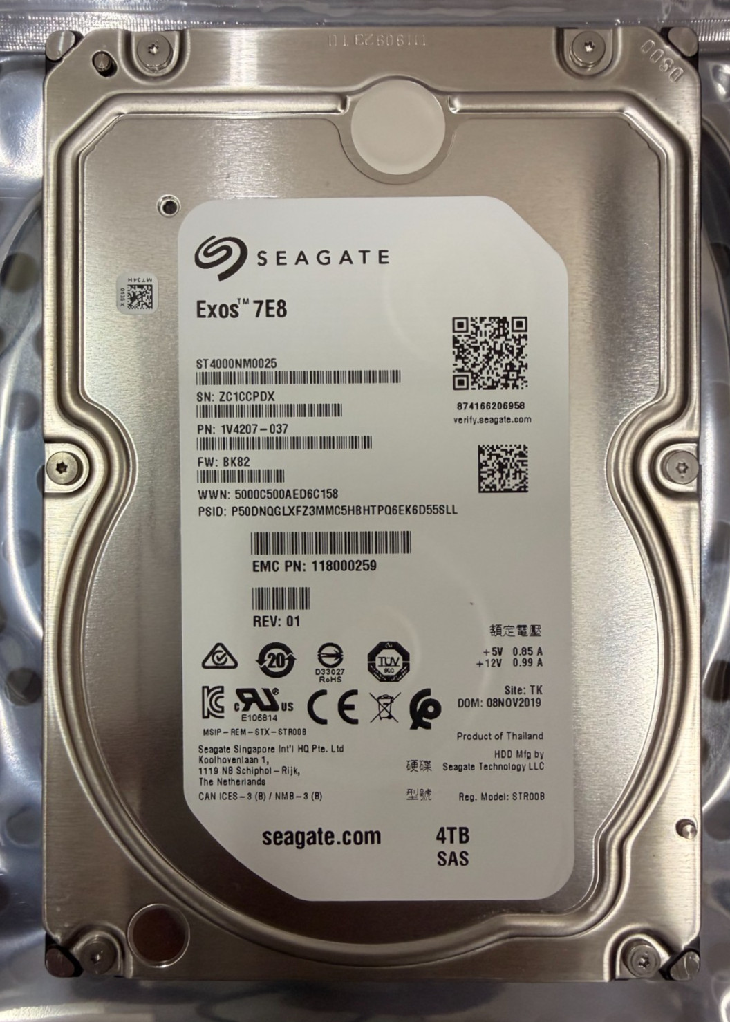 ST4000NM0025 Seagate EMC 118000259 4TB SAS 3.5 HDD 1V4207-037