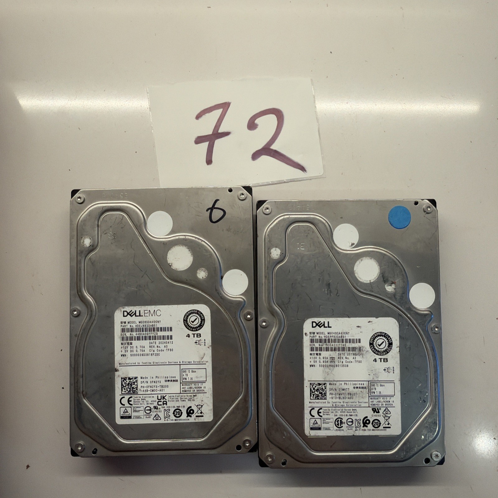 Lot of 2 Dell 01MVTT Toshiba MG04SCA40ENY 4TB 7.2K SAS 12Gb/s 3.5\