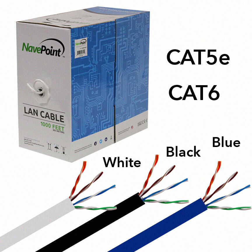 CAT5E CAT6 Cable 1000FT UTP Solid Network Ethernet CAT5 Bulk Wire RJ45 Lan