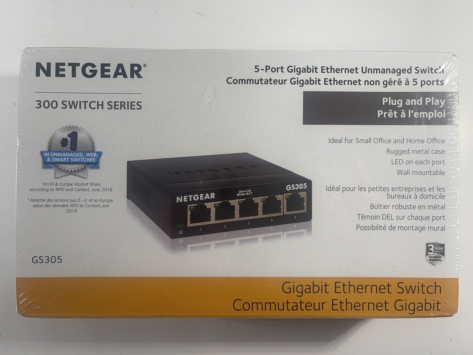 NETGEAR 5-Port Gigabit Ethernet Unmanaged Switch - Home Network Hub, (GS305)