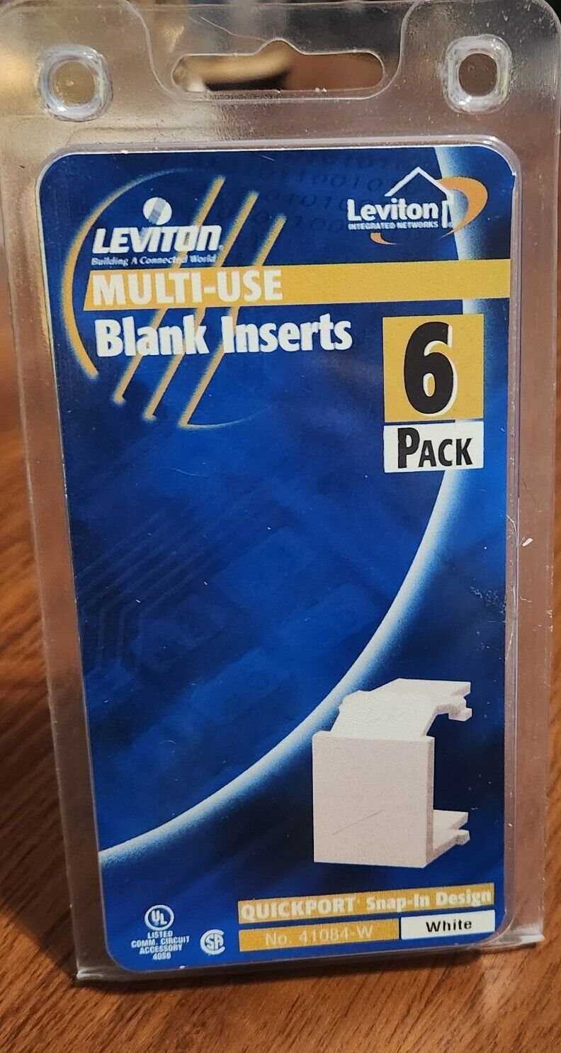 NOB Leviton Multi-Use Quickport Blank Inserts  Snap-in No. 41084-W White 6 Pack