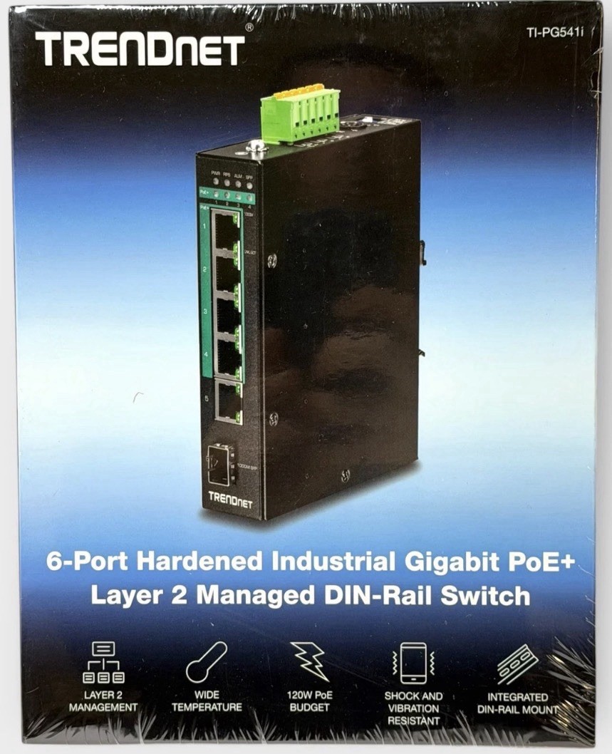 TRENDnet TI-PG541 5-Port Industrial Hardened Gigabit PoE+ DIN-Rail L2 Managed
