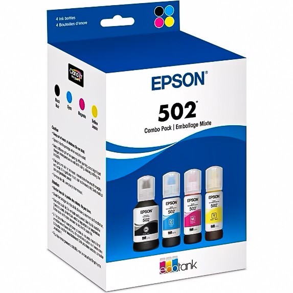 Epson 502 Genuine OEM EcoTank Ink Bottles 4 Pack T502120-BCS For ET-2850 ET-4850