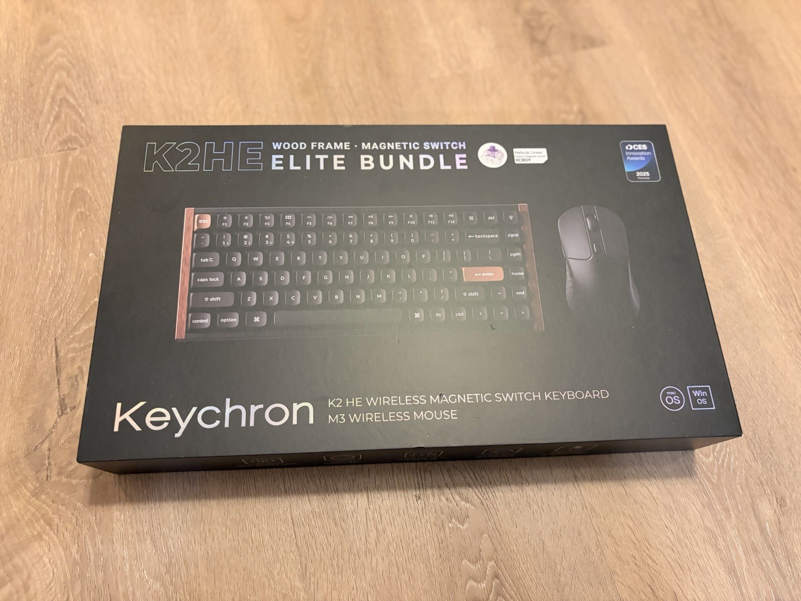 Keychron K2HE Wood Frame Wireless Magnetic Switch Keyboard Elite Bundle - mint