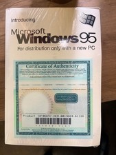 Vintage NOS Microsoft Windows 95 WIN95 OEM Booklet COA Product Key CD Sealed picture